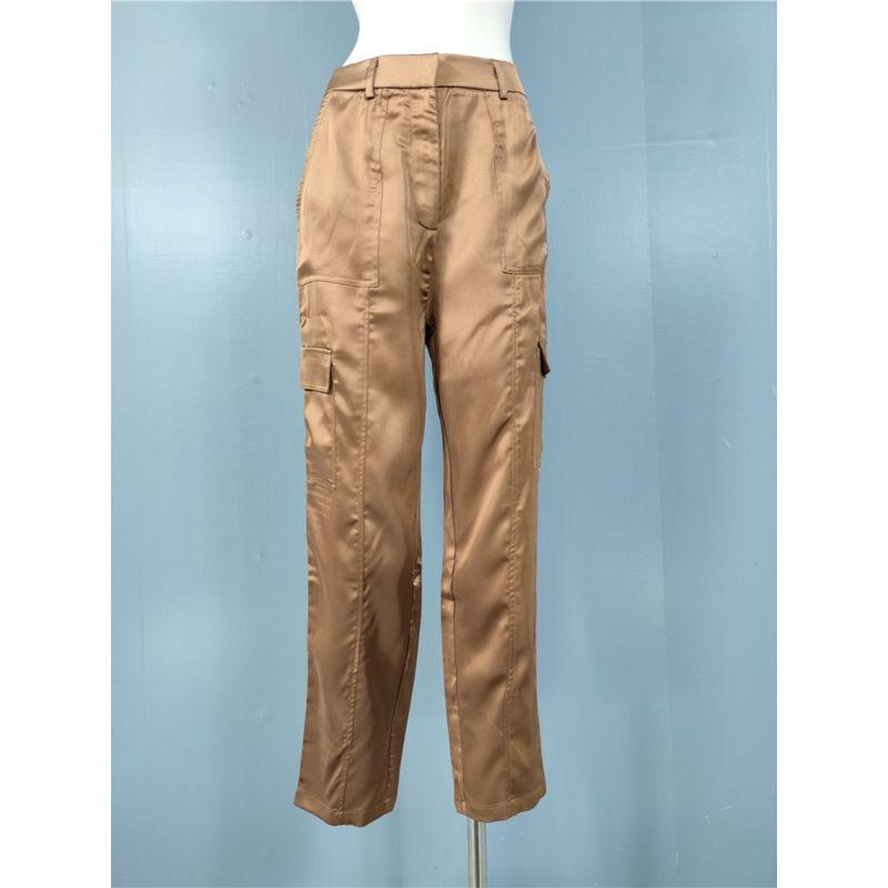 Export Single High-Quality Smooth Texture Satin High Waist Socialite Temperament Pants Beautiful Pocket Decorative Personality Comfortable Pants
