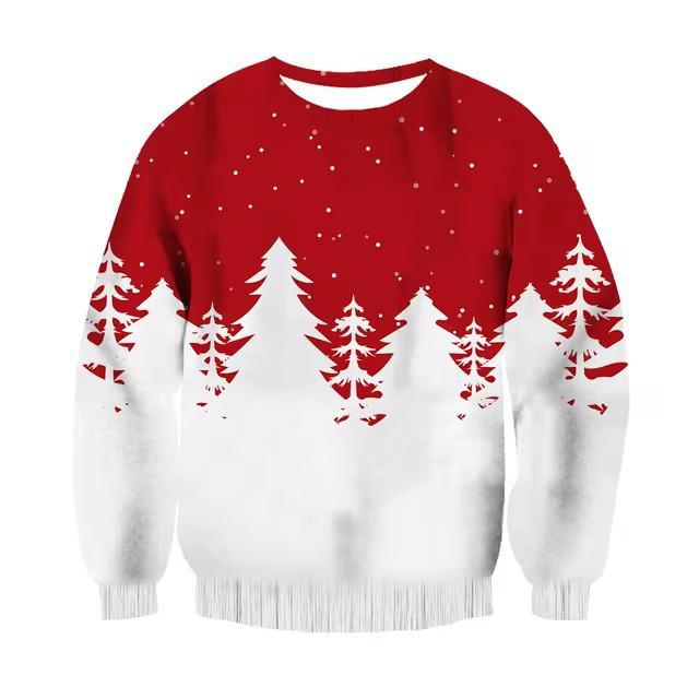 Rentier 3D-Druck Langarm Rundhals Sweatshirt - Herbst/Winter Weihnachts-Stil