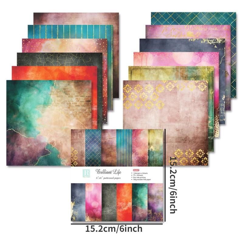 24 Sheets Brilliant Life Craft Paper Pads Cutting Dies Art Background Origami Scrapbooking Card Making