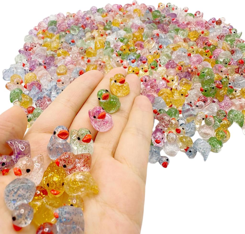 200/100 Pezzi Mini Anatre in Resina Mini Anatre Glitterate Colorate Piccole Figure di Anatra in Plastica in Miniatura Per Giardino delle Fate Paesaggio Muschiato Decorazione
