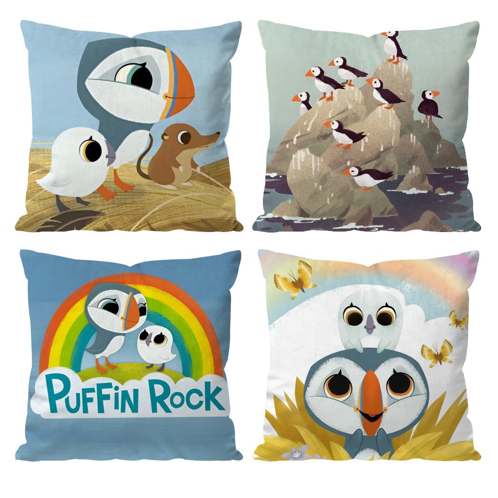 Kwaii Puffin Rock P-Preescolar Funda de Cojín Patrón Impreso Funda de Almohada Para Sala de Estar Sofá Funda de Cojín y Decoración de Dormitorio
