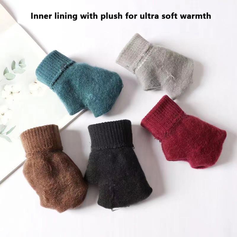Damskie Męskie Jesienne Pogrubione Jednokolorowe Rękawice z Pełnymi Palcami Rękawice Ocieplacze na Ręce Rękawice Rowerowe dla Pary Zimowe Dzianinowe Pluszowe Rękawice