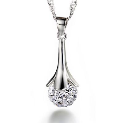 Temperament Women's Necklace Pendant Women's Super Flash Rhinestone Ball Shambhala Medium and Long Necklace Pendant Silver-plated Jewelry