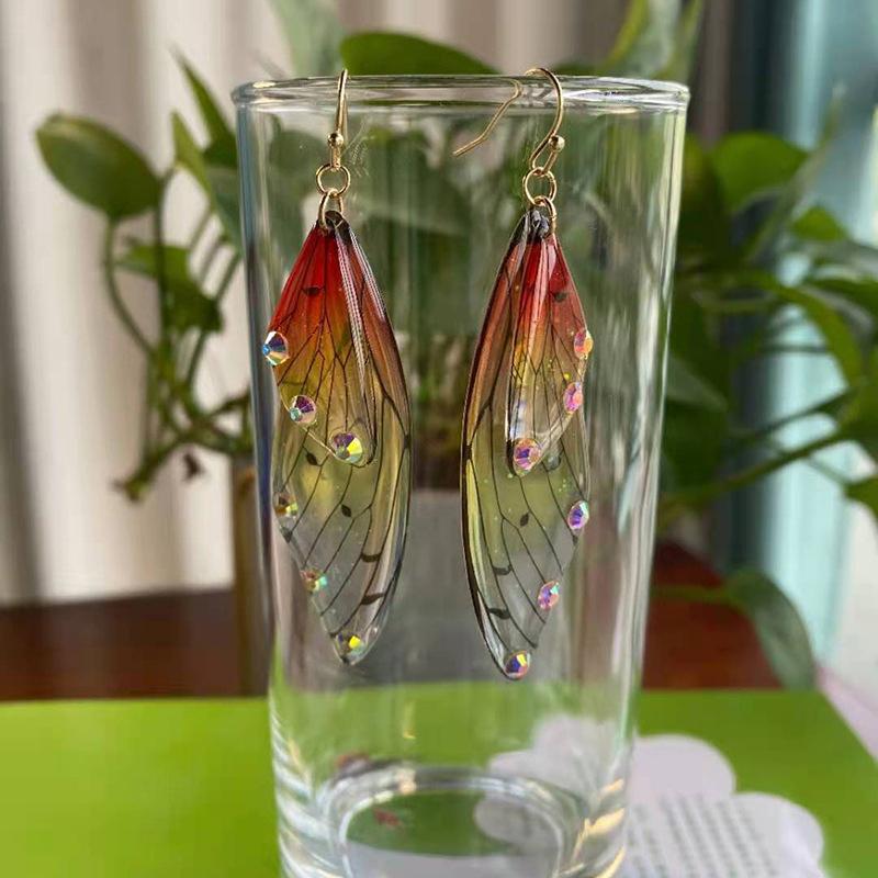 Fairy Clear Butterfly Drop Earrings Rhinestone Gradient Dangle Earrings Bling Foil Resin Simulation Wing Earring