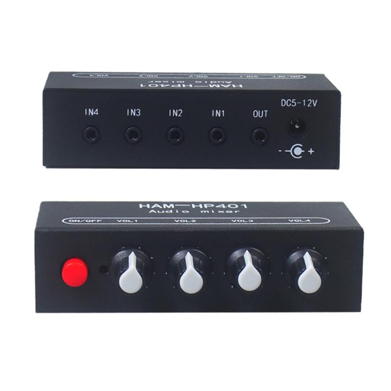 HP401 Stereo Auditory Mixer Distributor Signal Selector 4 Input 1 Output 3.5MM Individually Control Headphones Amplifier