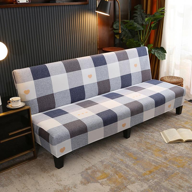 Stretch Futon Slipcover Armless Sofa Cover Furniture Protector Without Armrests Slipcover Soft with Elastic Bottom for Kids