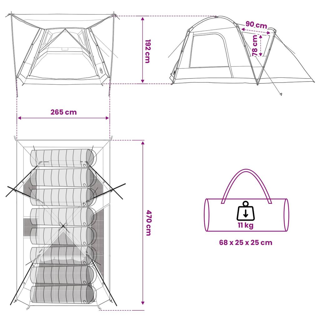 Cabin Tent with Roof Blue 8 Person Polyester and Steel