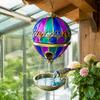 Bird Food Dispenser with Water Basin Hot Air Balloon Feeder, Retro Stained Glass Art Feeder Feeding Station Tray, Hanging Bath for Outdoor Garden