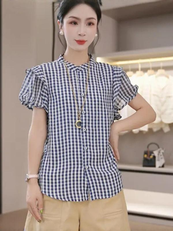 Trendy Plaid Women's Short-Sleeve Shirt - Summer 2025 Collection