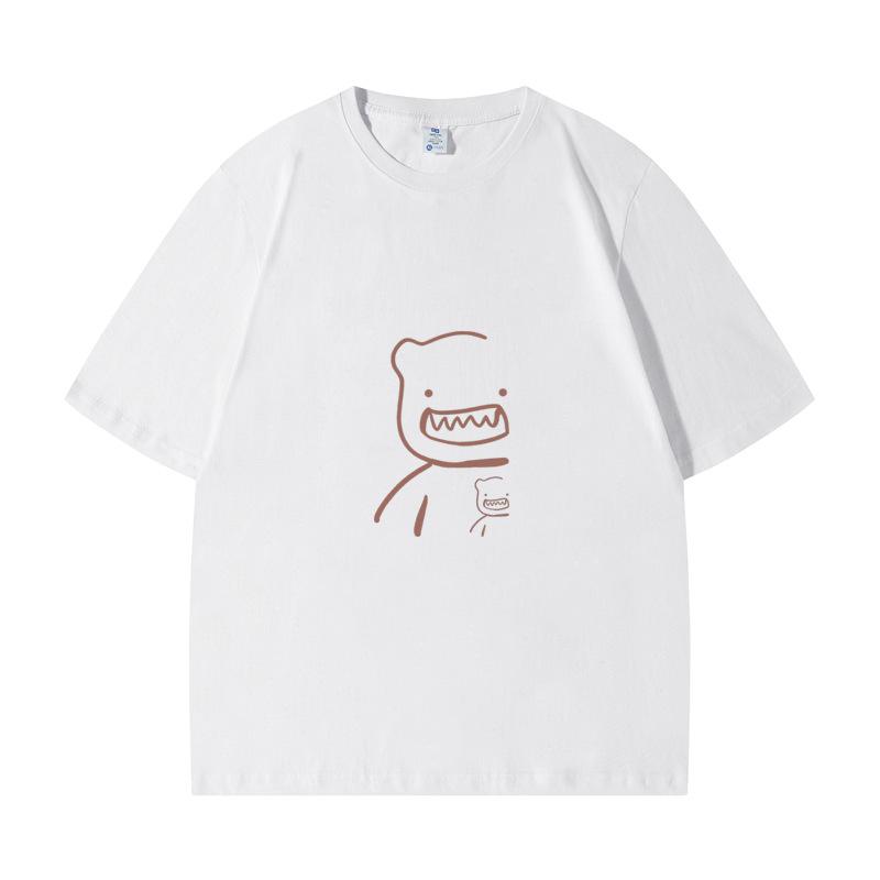 Mother-Daughter Matching Short Sleeve T-shirt - Cute Cartoon Bear Print, 100% Cotton, Round Neck, Loose Fit