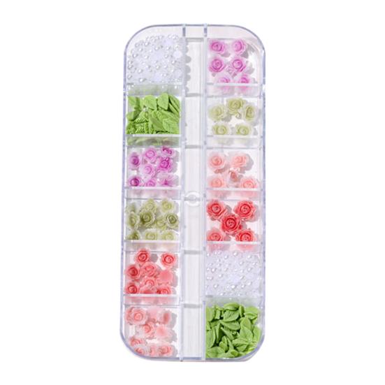 1 Set 3D Nail Art Grids Rhinestone Faux Charm 12 Pearl Bow Rose Flower Nail Design