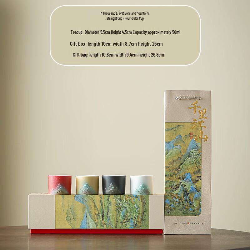 Qianli Jiangshan Four-Color Ceramic Teacup Gift Set