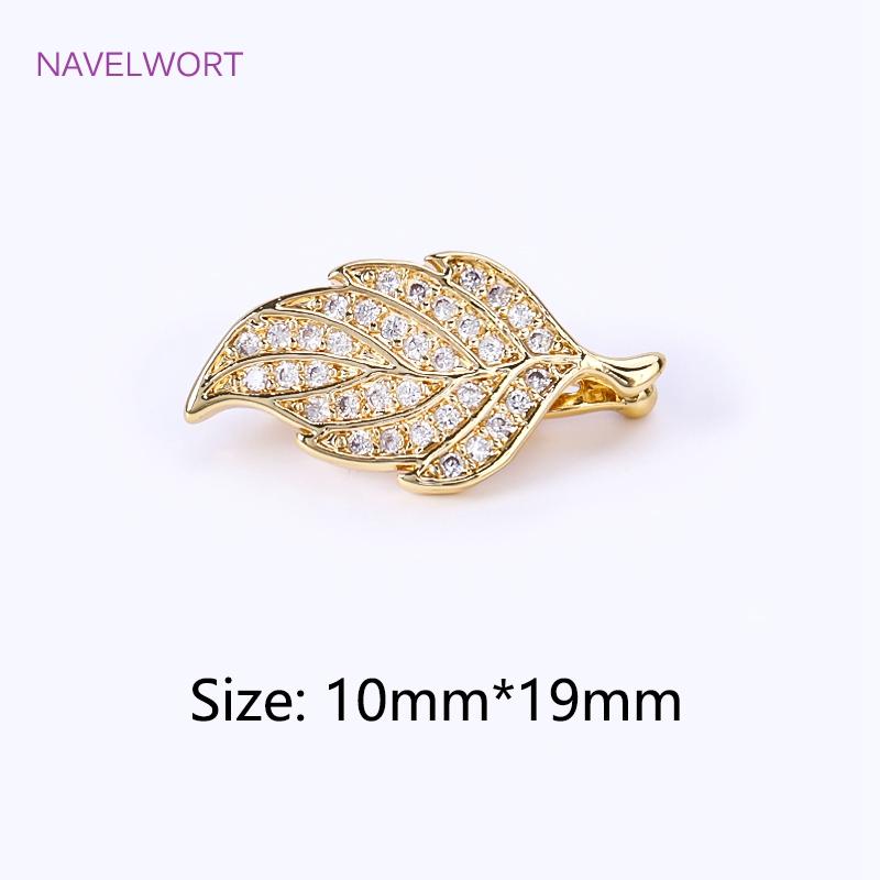 18K Gold Plated Brass Leaves Connector Fastener For Necklace Making Fittings Inlaid Zircon Pearl Clasp Findings DIY Accessories