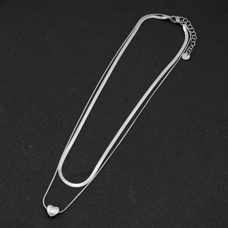 Unique Heart Pendent Necklace Double Layered Pendant Choker Stainless Steel Chain Choker Perfect for Fashionable Ladies