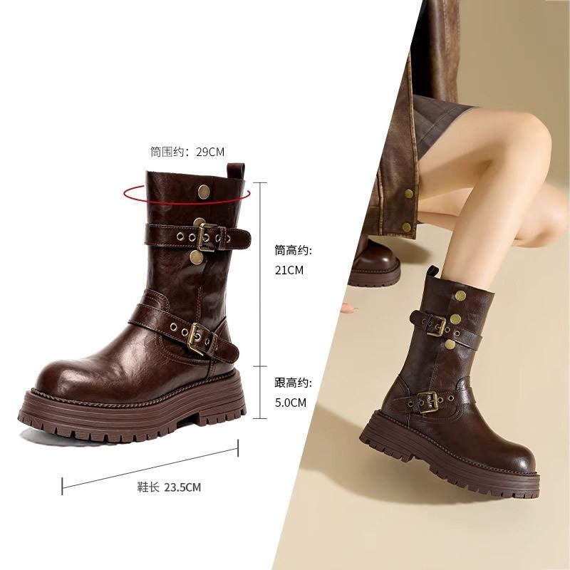 

2025 осень и зима новые маленькие ботинки с толстыми голенищами, рыцарские ботинки, черные ботинки на толстой подошве, высокие ботинки, ботинки женские 40