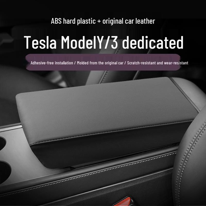 Tesla Model Y/3 Armrest Cover: Scratch-Resistant Original Leather Protective Cover.