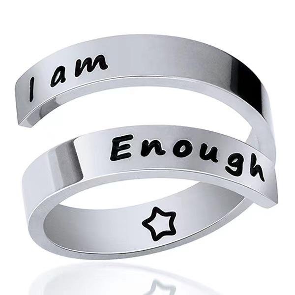 He Cheng Korean Fashion Double-Layer Engraved Adjustable Ring