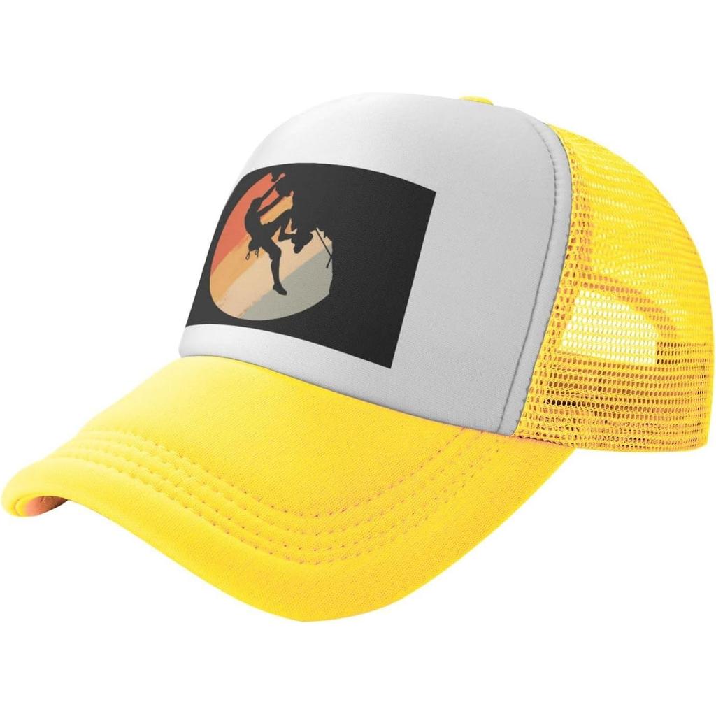Rock Climbing Graphic Trucker Hat Retro Mountain Climber Snapback Mesh Cap for Outdoors