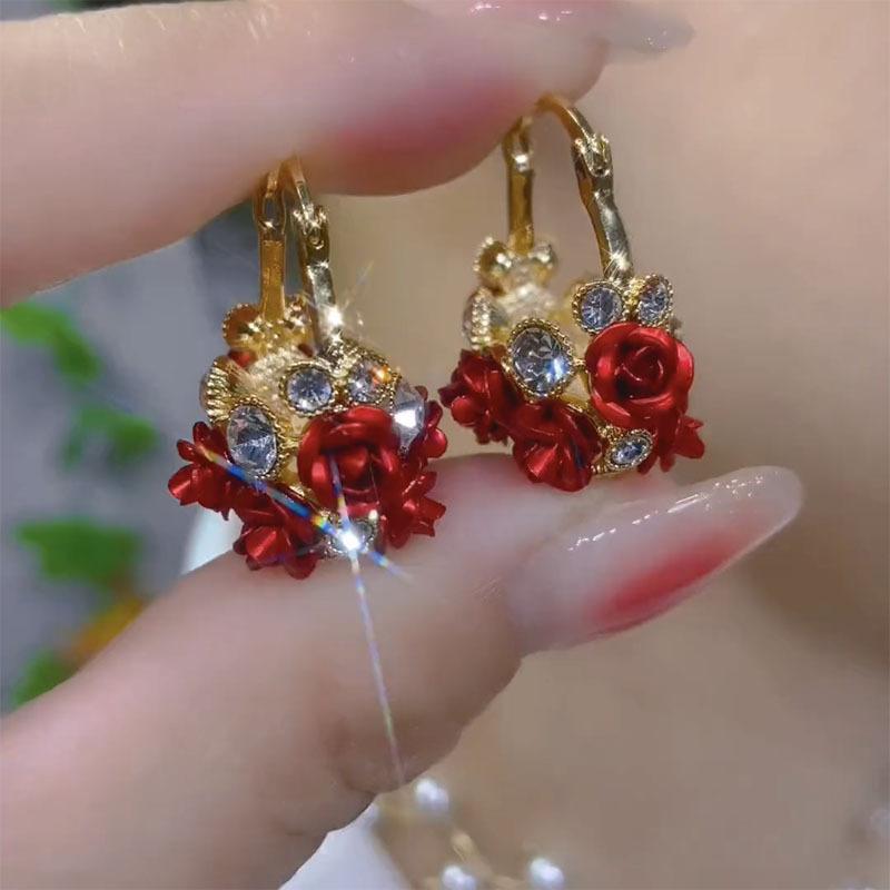 Micro-paved High-quality Rose Flower Basket Earrings for Women, Fashionable and Versatile Earrings, High-end,