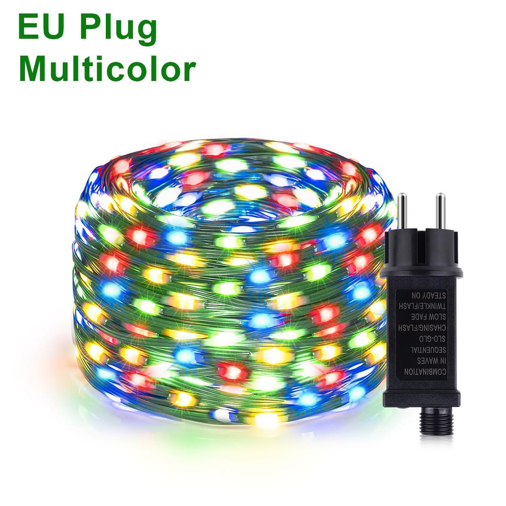 Quick Solar Rechargeable LED Green Wire String Light 110V 220V Waterproof Fairy Lights Outdoor Patio Garden Christmas Decoration