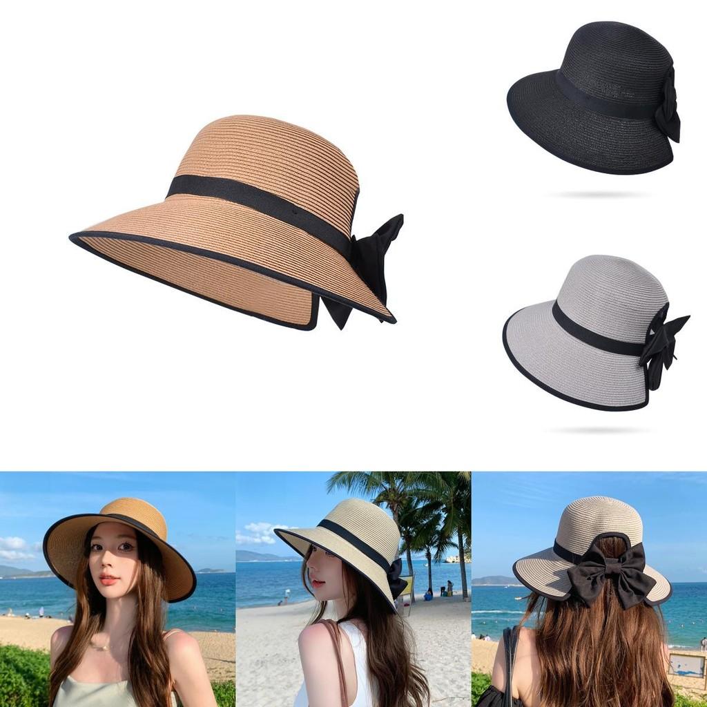 Summer Straw Hat For Women With Large Brim And Ribbon Bow For Beach And Sun Protection