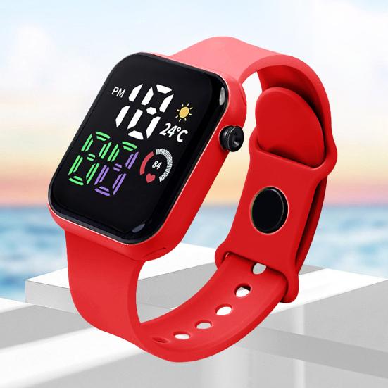 Dětské LED digitální hodinky Čtvercový ciferník Vodotěsné Sportovní náramkové hodinky pro chlapce Dívky Módní elektronické hodiny