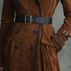 Women's Lapel Double Breasted Suede Long Sleeve Maxi Trench Coat