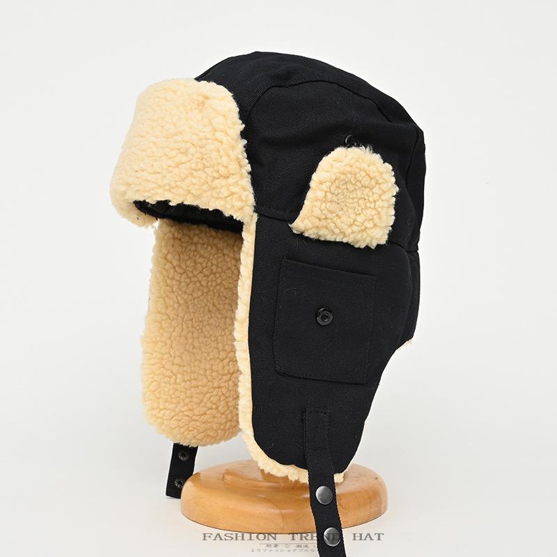 Korean version of lamb wool hat men's and women's winter thickened warm ear protection cotton hat fashion flying hat Korea wholesale