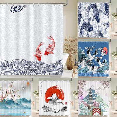 Waterproof Polyester Fabric Shower Curtains Japanese-Style Printing Bathroom Curtains For Home Decoration Curtain