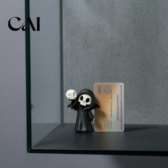 Resin Skeleton Model 3D Printed Grim Reaper Skull Ornament, with Bat Wings Decor, Creative Gifts for Boys Cute Gothic Desk Figurine, Halloween