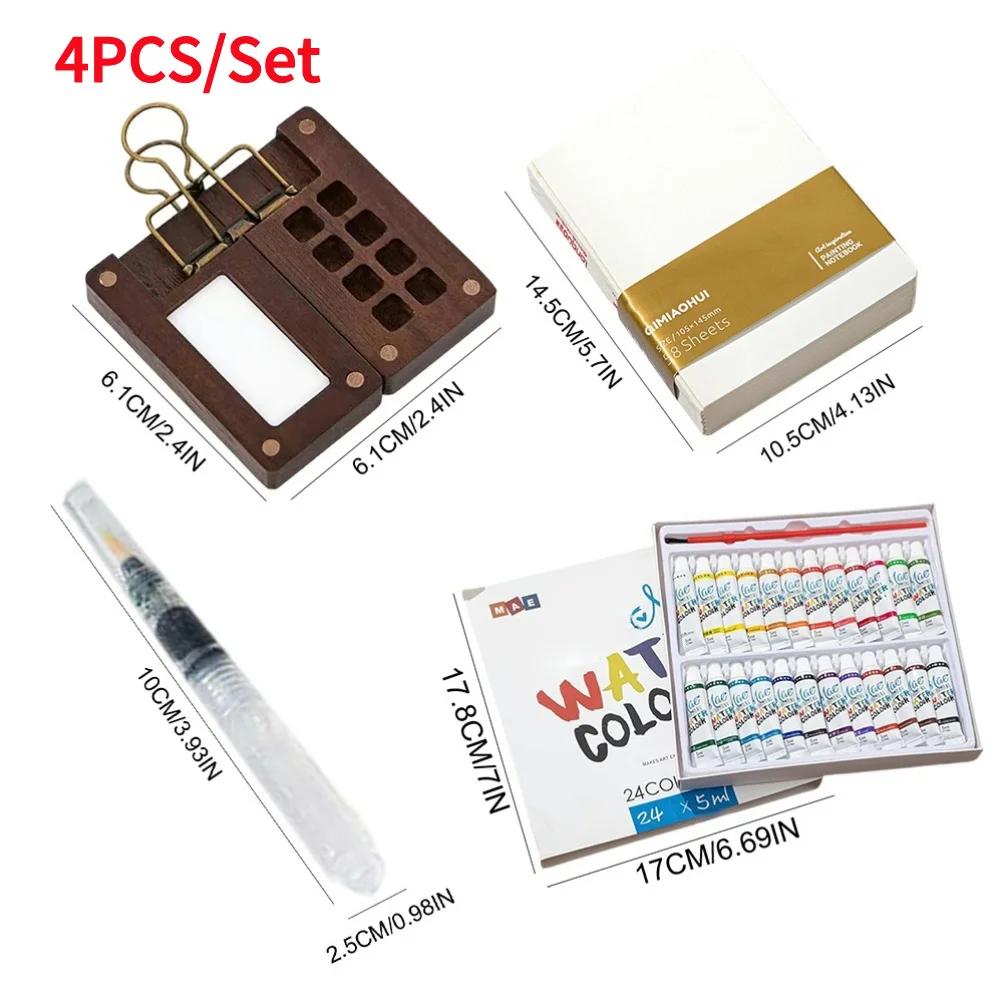 Mini Portable Watercolor Palette Set Watercolor Sketch Book with Binder Clips Portable Watercolor Travel Set for Travel Drawing