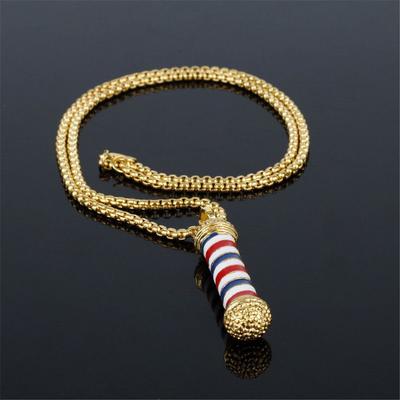 Retro Gifts Pole Rotating Light Fashion Barber Shop Chain Jewelry Pendant Necklace