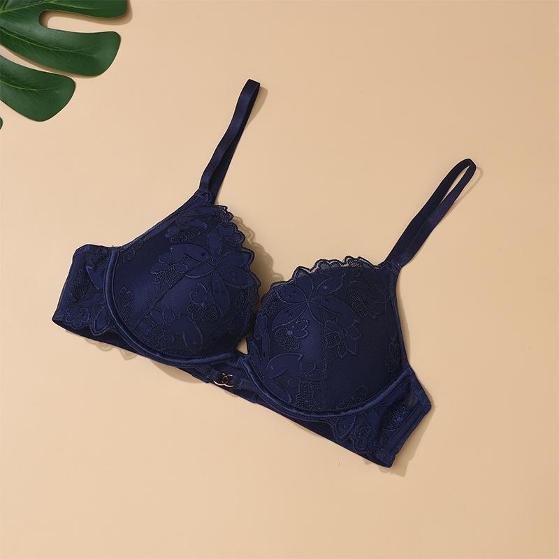 

Женский бюстгальтер во французском стиле, вышитый кружевной бюстгальтер, женский собирающий красный бюстгальтер, сексуальный бюстгальтер против обвисания XL темно-синий