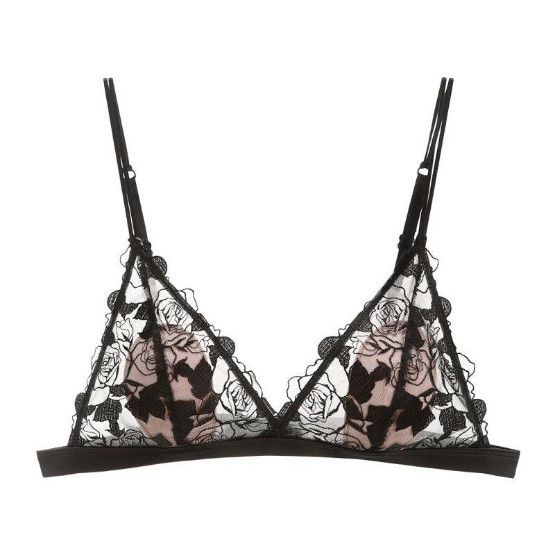 New French Triangle Cup Comfortable Rim-Free Underwear Rose Embroidered Lace Bra Thin Cotton Sexy Bra Bra