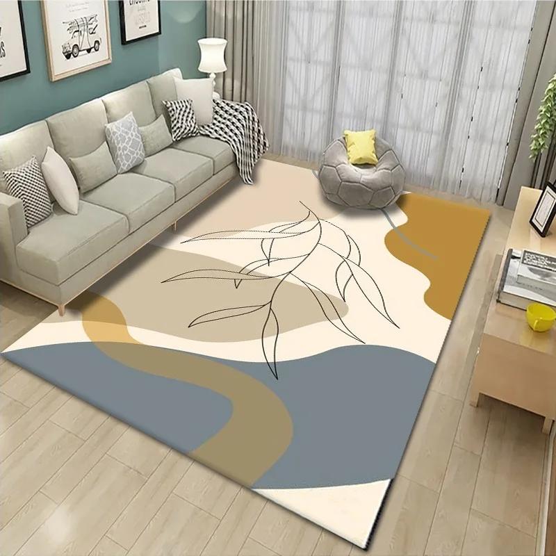 Cream Style Line Living Room Floor Mat, Large-Sized Sofa, Coffee Table Blanket, Bedroom Carpet, Home Decoration