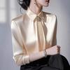 Satynowe Bluzki Damskie Koreańskie Koszule Biurowe Luźne Wiosna Lato Odzież Vintage Jednolite Długi Rękaw Damskie Top Bez Klapy Biżuteria
