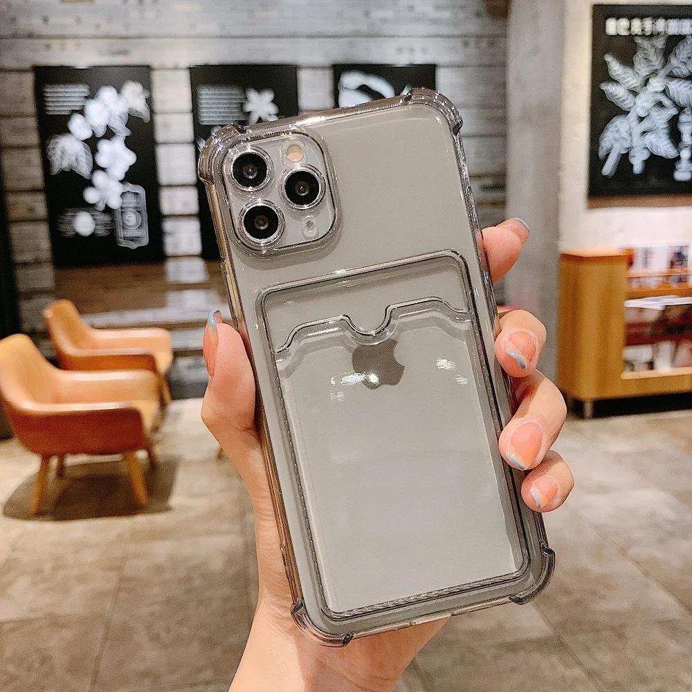 Card Bag Transparent Phone Case For iPhone 13 11 12 Pro Max XR XS Max X 7 8 Plus 12 Mini Shockproof Soft Bumper Clear Cover