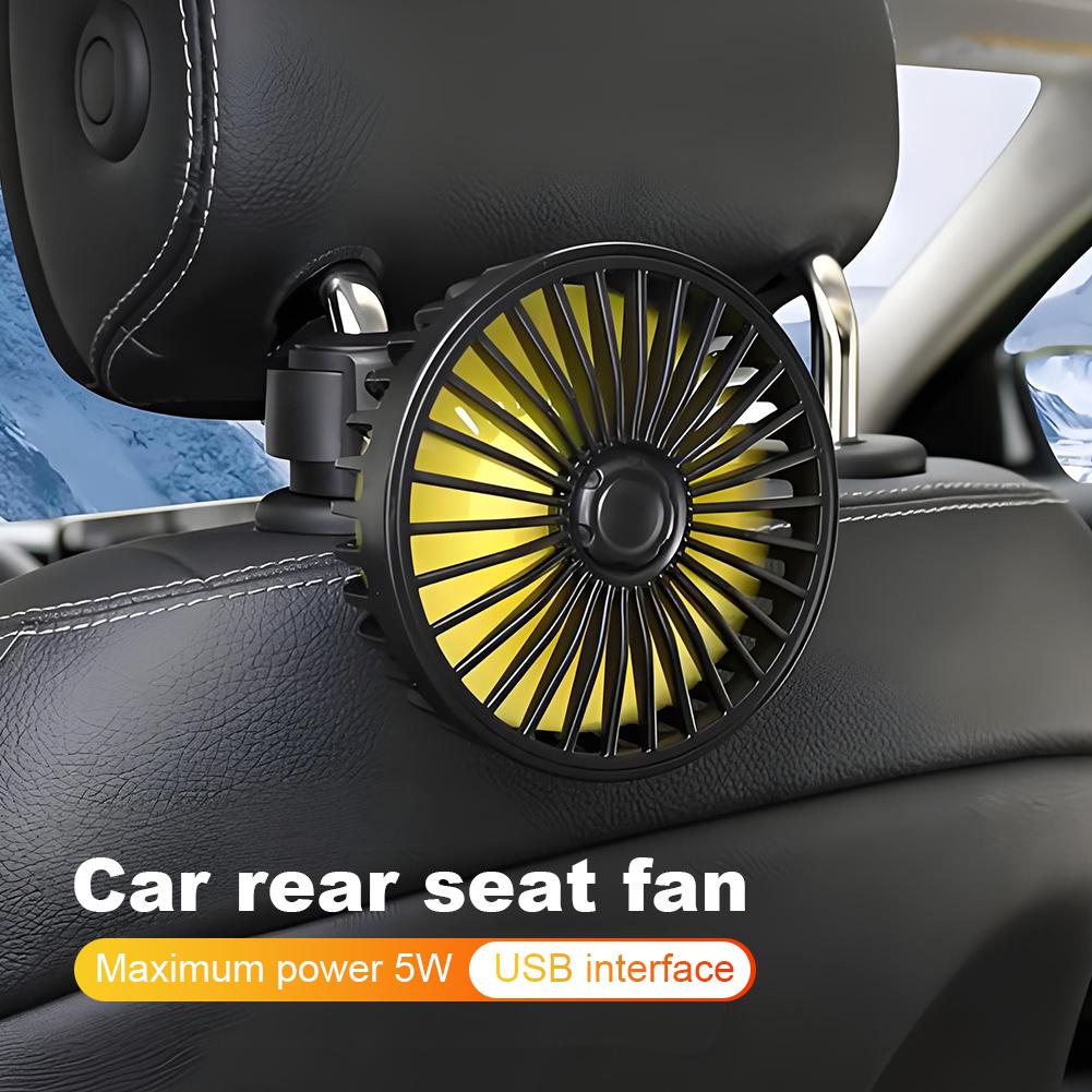 USB Car Cooling Fan 3 Speeds Car Seat Headrest Fan 360 Rotatable Cooling Backseat Fan Summer Accessories for Sedan SUS RV Truck