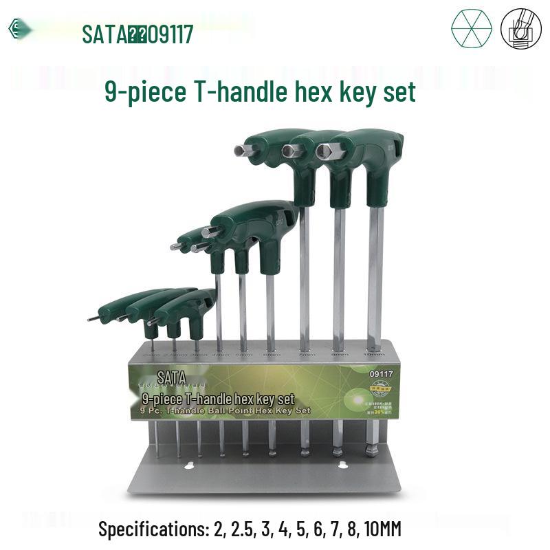 SATA 9-Piece Metric Ball Head Hex Key Set, Alloy Steel T-Type
