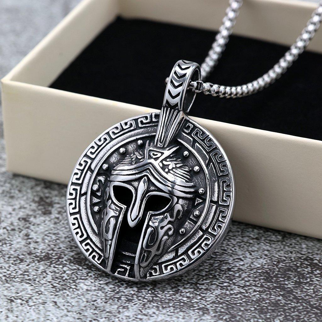 Vintage Solid Stainless Steel Spartan Warrior Mask Pendant Necklace For Men