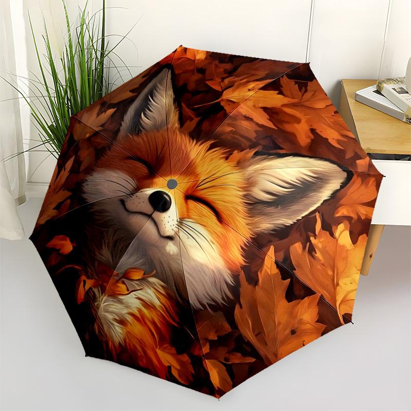 1pc Autumn Fox Automatic Umbrella - Automatic Opening And Closing, Sturdy Iron Frame, Portable Folding Design Yy251018185