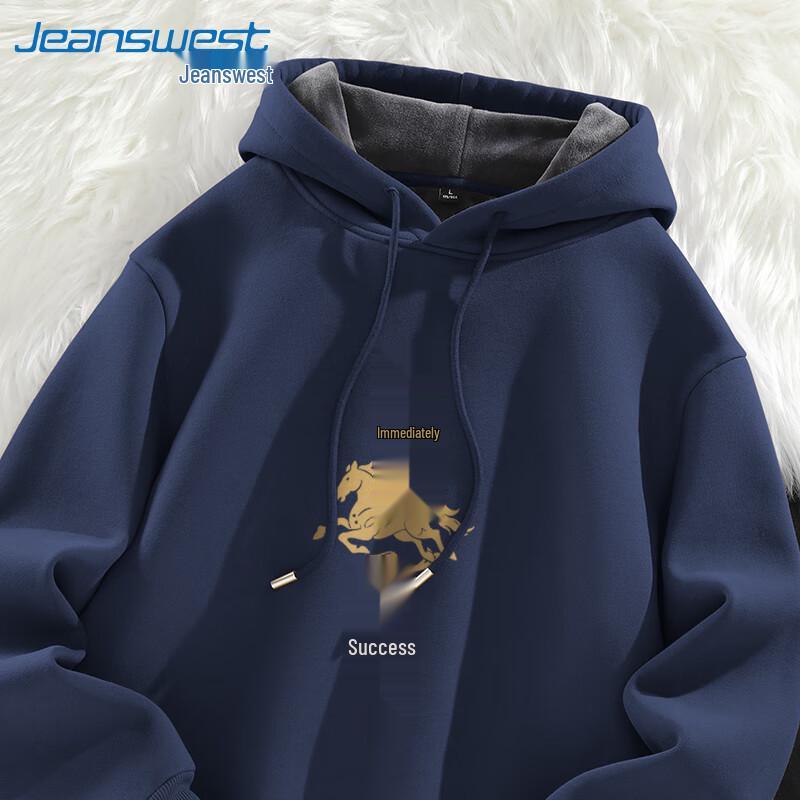 Jeanswest Men's Guochao Year of the Horse Thickened Fleece Hoodie
