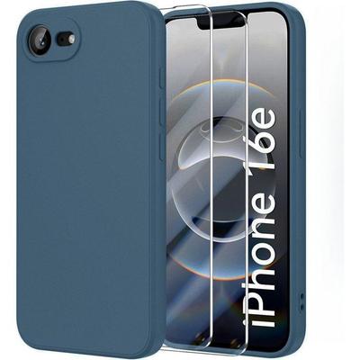 Ochranný kryt pro iPhone 16e - BOOLING - Ultra tenký nárazuvzdorný - Námořnicky modrý silikon - 2 tvrzená skla