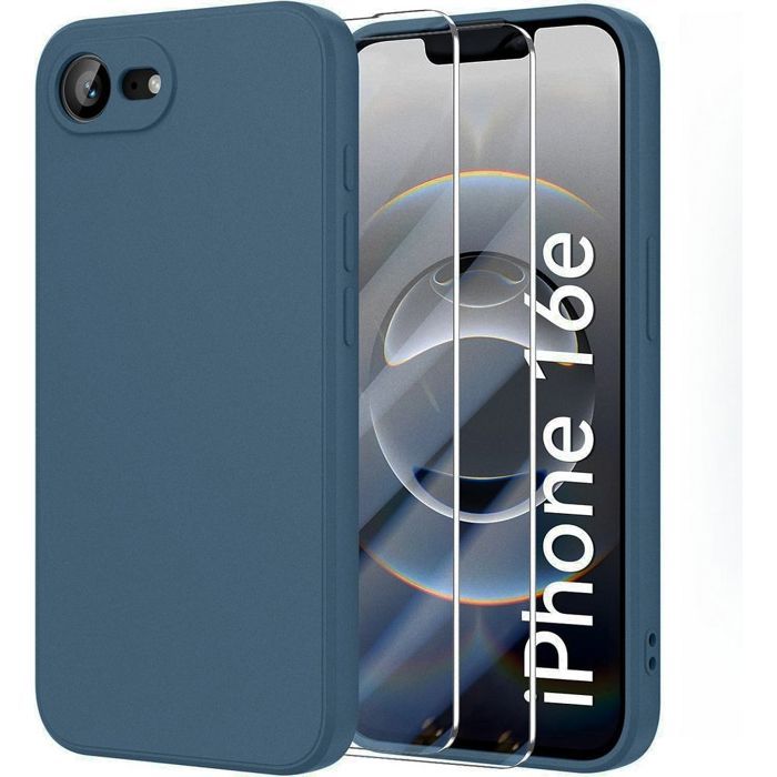 Coque de protection pour iPhone 16e - BOOLING - Ultra Slim Antichoc - Silicone Bleu Marine - 2 Verres Trempés