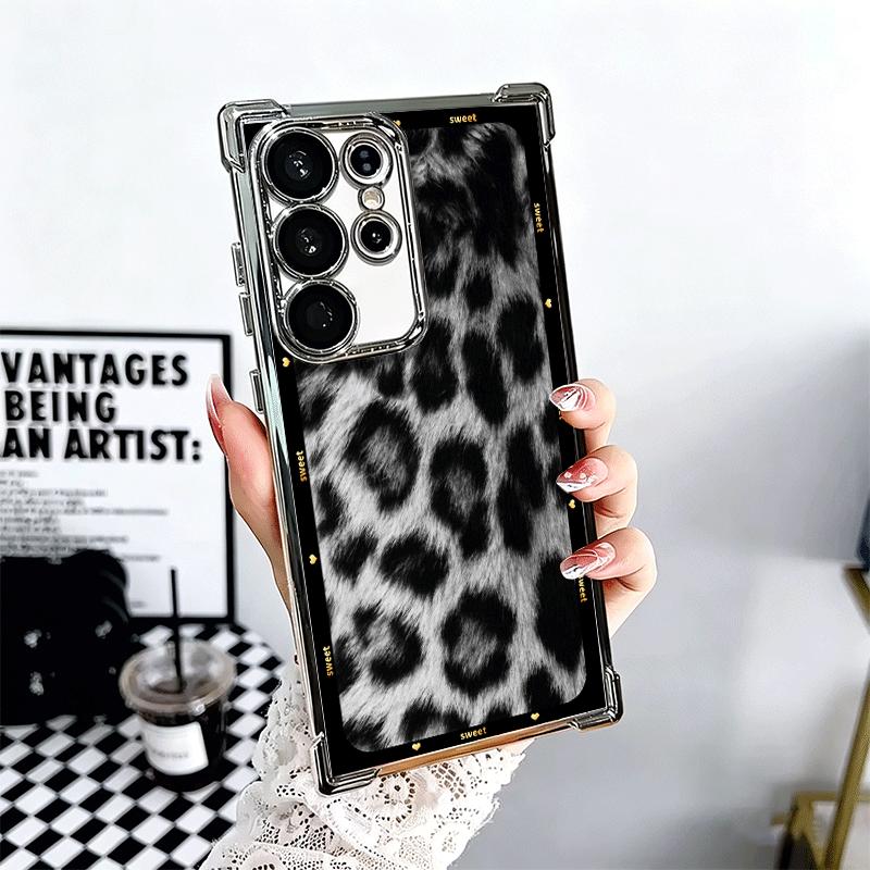 

Fashion Sweet Leopard Print Plating Phone Case For Samsung Galaxy S24 S25 FE S26 Edge S23 Ultra S22 S21 Plus S20 Anti-Fall Airab Samsung S24 Plus