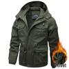 2026 Autumn/Winter Men's Hooded Thick Workwear Jacket, Plus Size, Velvet-Lined, Mid-Length Cotton.