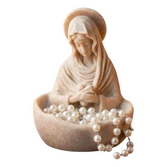 Yousheng Virgin Mary Jewelry Holder for Rosary Necklace Rings 5" Blessed Catholic Resin Statue Religious Keepsake for Christian Home Decor