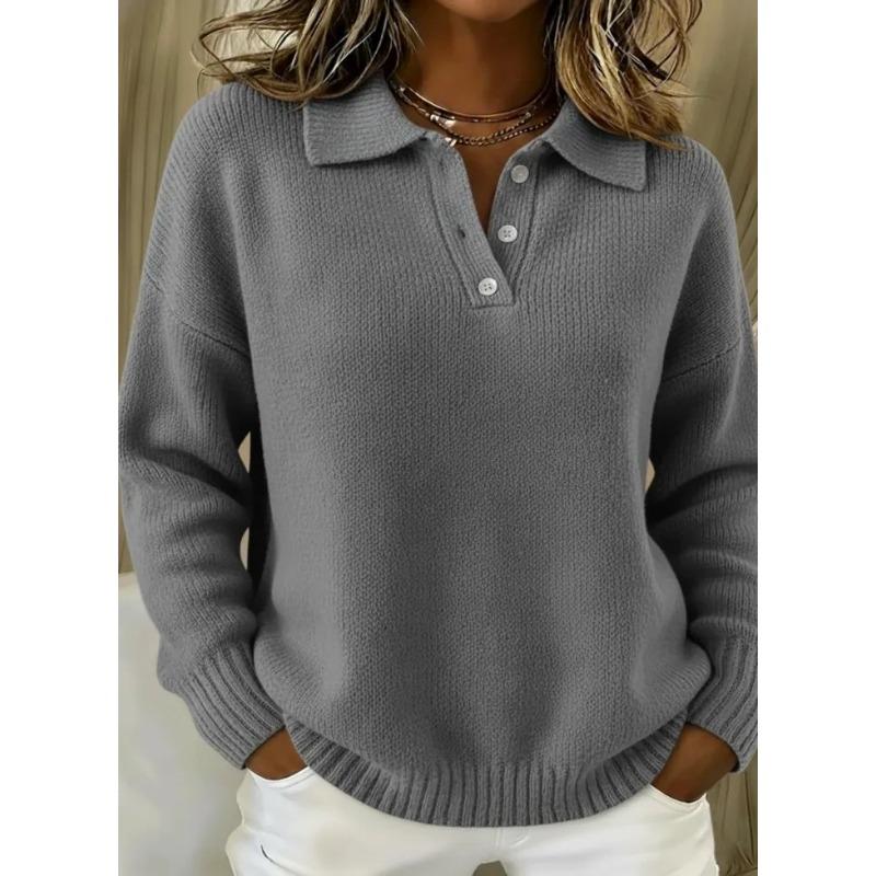 New Autumn and Winter Loose and Lazy Style Soft and Waxy Women's Lapel Long-sleeved Button Sweater
