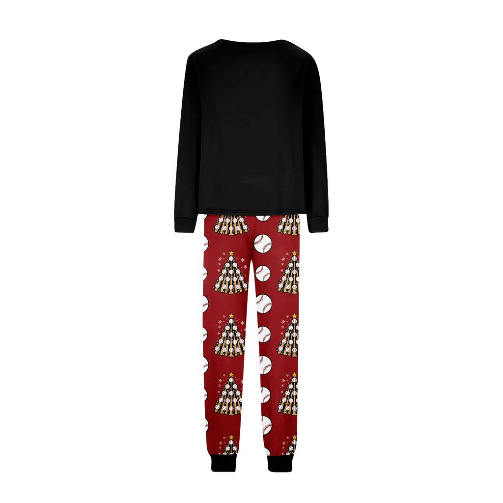 Christmas Print Round Neck Family Matching Long Sleeve and Pants Pajama Set, Holiday Loungewear