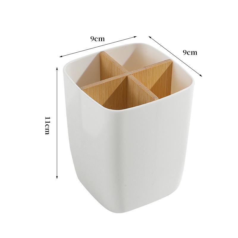 2pcs Bamboo-Like Plastic Desk Organizer with Pen Holder & Jewelry Storage - 3/4 Compartment Standalone Multi-Purpose Box